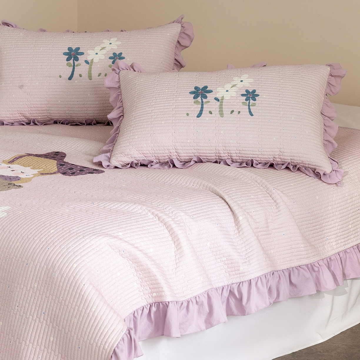 91家纺网 家纺一手货源 找家纺 立奥被业 2026新品古法水洗棉夏被仿棉大版床盖防棉大版夏被 公主紫