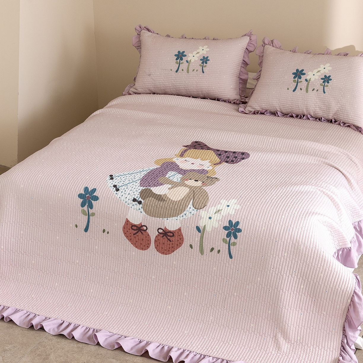 91家纺网 家纺一手货源 找家纺 立奥被业 2026新品古法水洗棉夏被仿棉大版床盖防棉大版夏被 公主紫