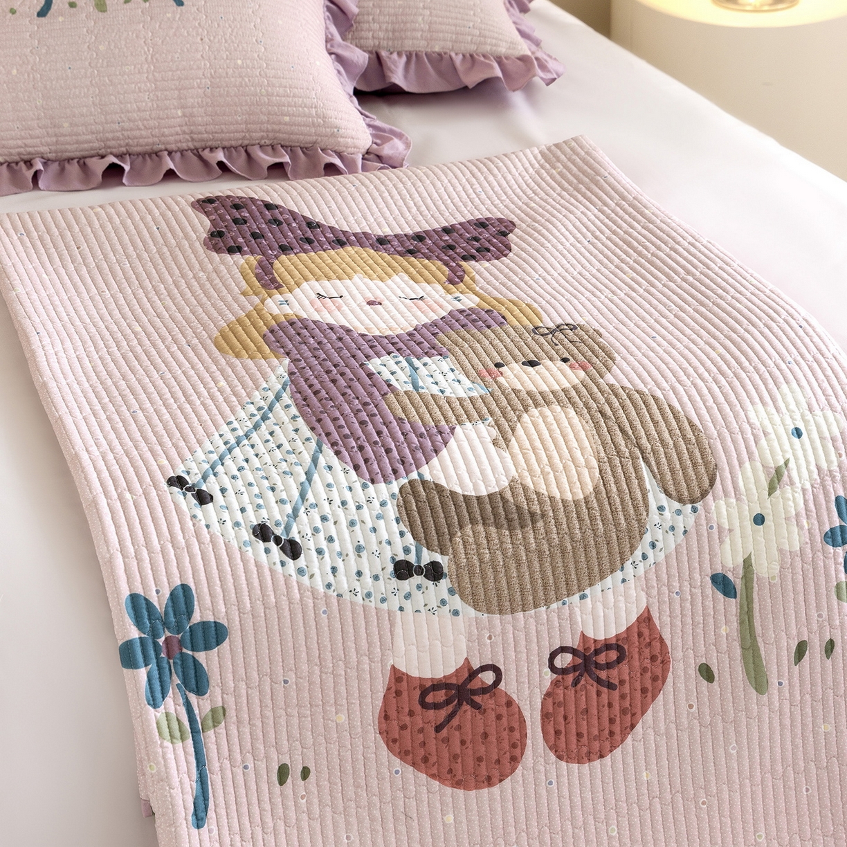 91家纺网 家纺一手货源 找家纺 立奥被业 2026新品古法水洗棉夏被仿棉大版床盖防棉大版夏被 公主紫