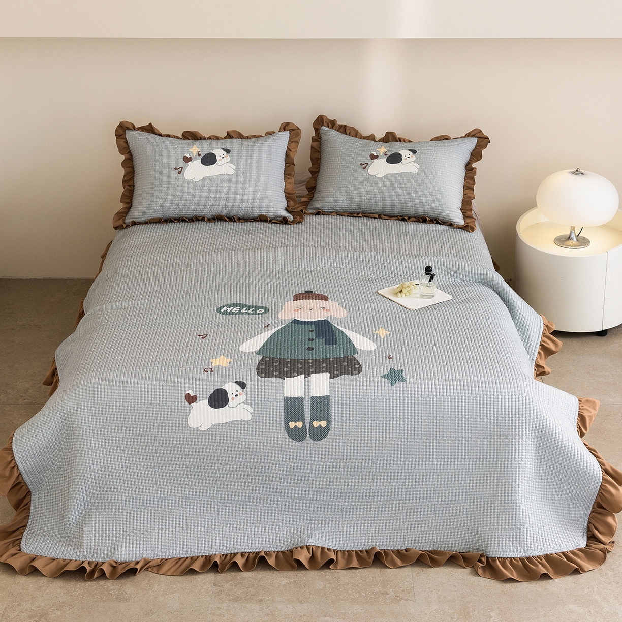 91家纺网 家纺一手货源 找家纺 立奥被业 2026新品古法水洗棉夏被仿棉大版床盖防棉大版夏被 童梦咖