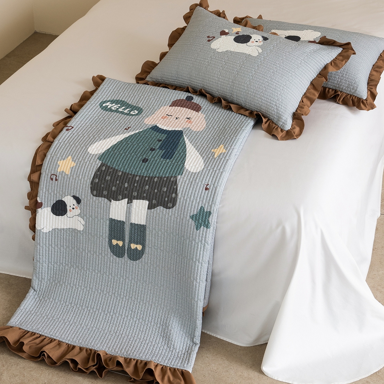 91家纺网 家纺一手货源 找家纺 立奥被业 2026新品古法水洗棉夏被仿棉大版床盖防棉大版夏被 童梦咖