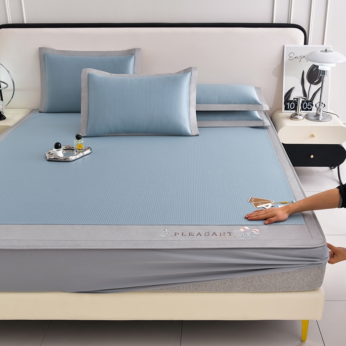 91家纺网 家纺一手货源 找家纺 （总）小牛席业 2026新款四件套华夫格-鲜花凉感冰丝席系列（床笠款）凉席藤席冰藤席竹席乳胶席凉豆豆席空调席