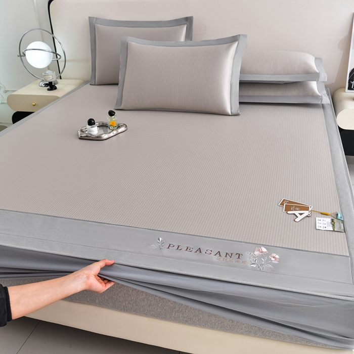 小牛席业 2026新款四件套华夫格-鲜花凉感冰丝席系列（床笠款） 香槟