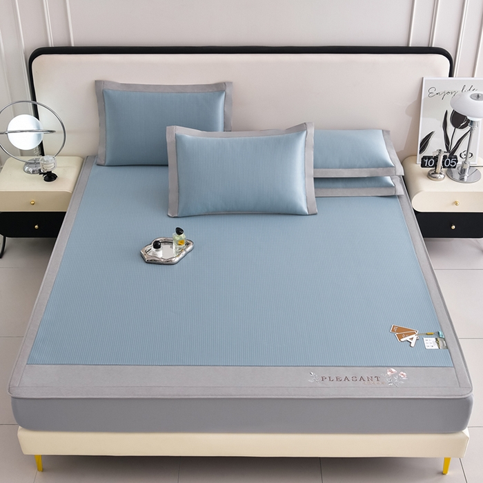 91家纺网 家纺一手货源 找家纺 小牛席业 2026新款四件套华夫格-鲜花凉感冰丝席系列（床笠款） 蓝色