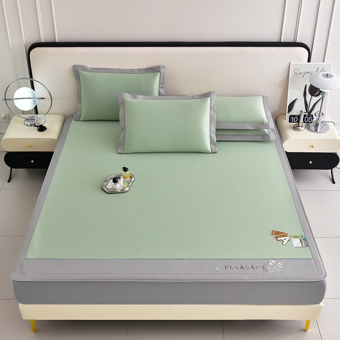 91家纺网 家纺一手货源 找家纺 小牛席业 2026新款四件套华夫格-鲜花凉感冰丝席系列（床笠款） 绿色