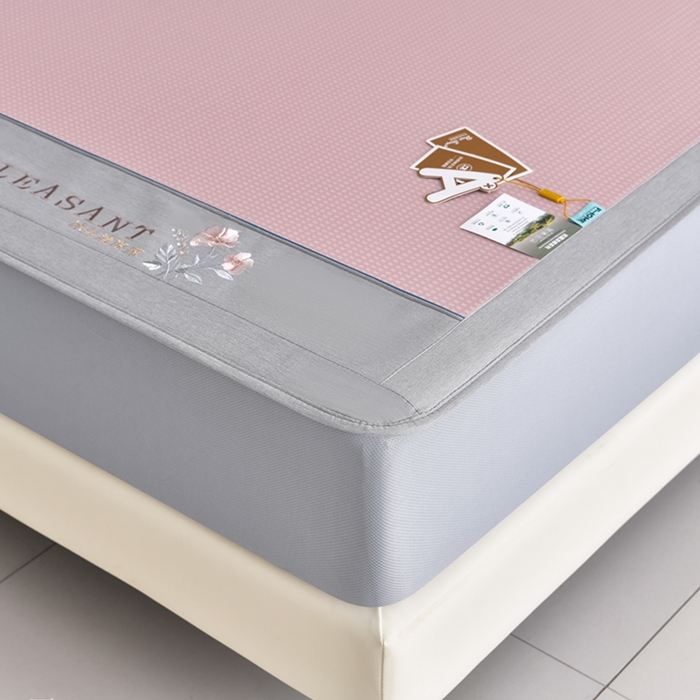 91家纺网 家纺一手货源 找家纺 小牛席业 2026新款四件套华夫格-鲜花凉感冰丝席系列（床笠款） 粉色