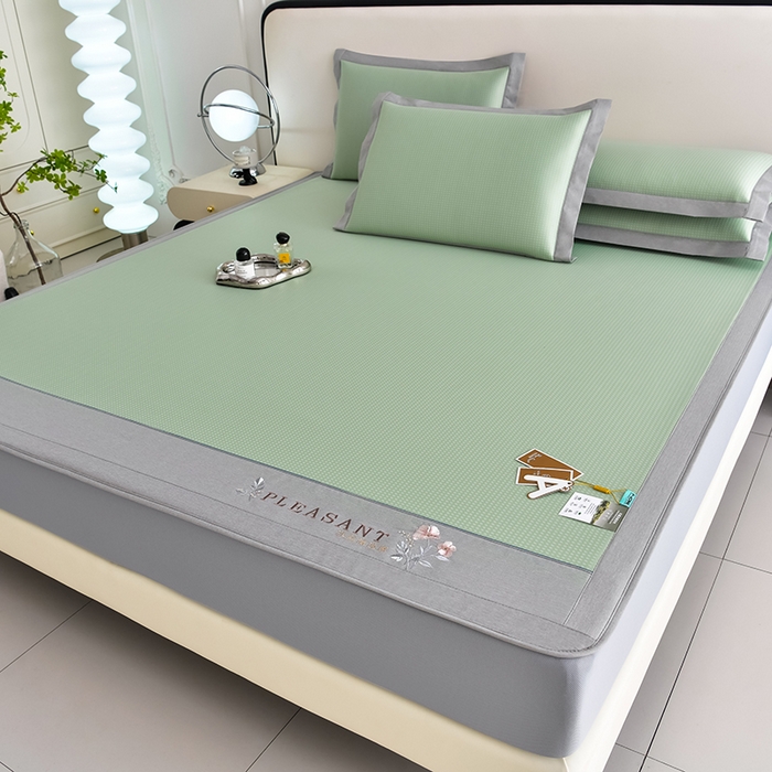 91家纺网 家纺一手货源 找家纺 小牛席业 2026新款四件套华夫格-鲜花凉感冰丝席系列（床笠款） 绿色