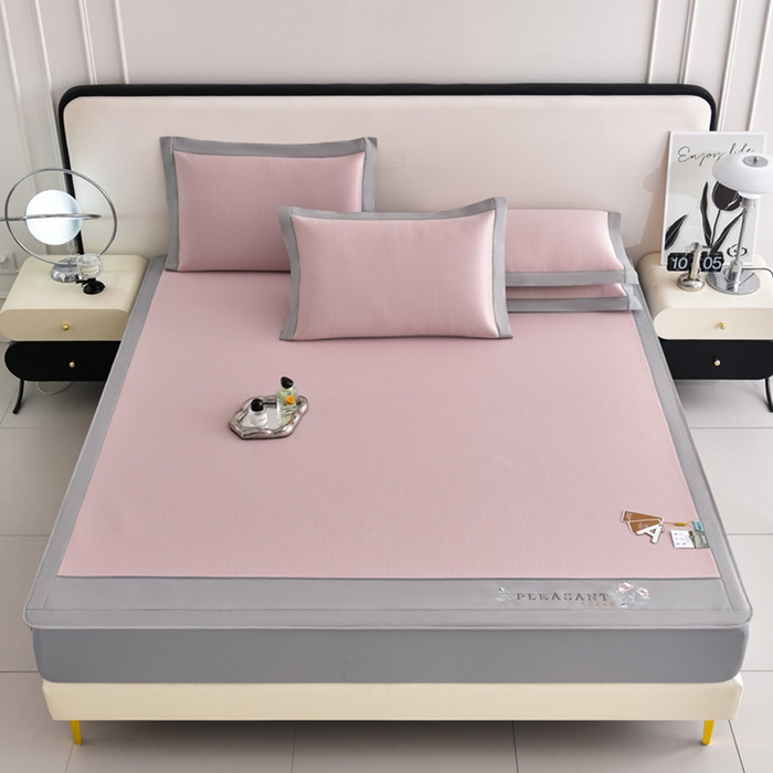 91家纺网 家纺一手货源 找家纺 小牛席业 2026新款四件套华夫格-鲜花凉感冰丝席系列（床笠款） 粉色