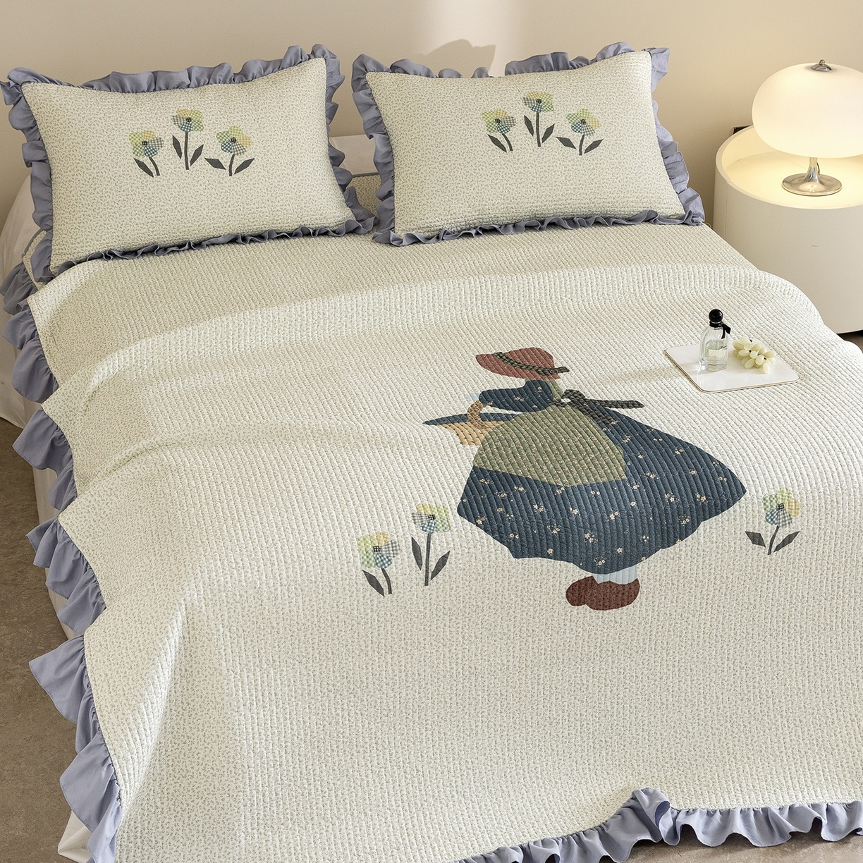 91家纺网 家纺一手货源 找家纺 立奥被业 2026新品古法水洗棉夏被仿棉大版床盖防棉大版夏被 少女蓝