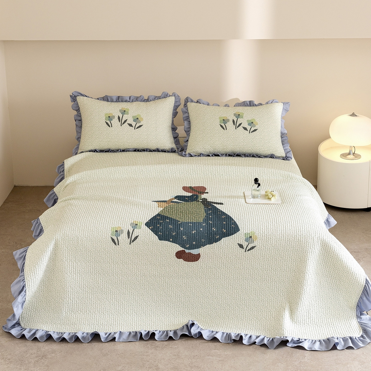 91家纺网 家纺一手货源 找家纺 立奥被业 2026新品古法水洗棉夏被仿棉大版床盖防棉大版夏被 少女蓝