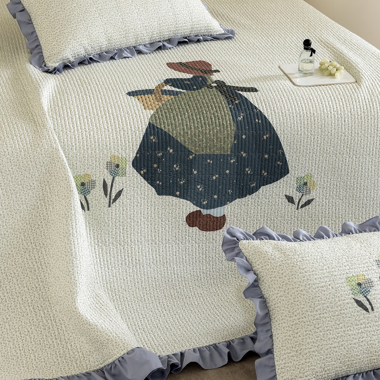 91家纺网 家纺一手货源 找家纺 立奥被业 2026新品古法水洗棉夏被仿棉大版床盖防棉大版夏被 少女蓝