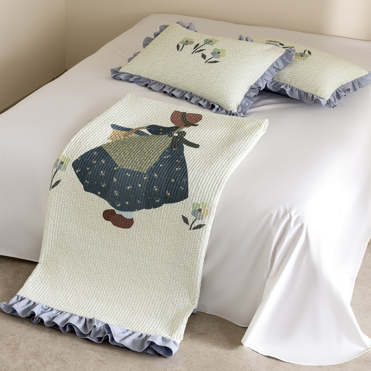 91家纺网 家纺一手货源 找家纺 立奥被业 2026新品古法水洗棉夏被仿棉大版床盖防棉大版夏被 少女蓝