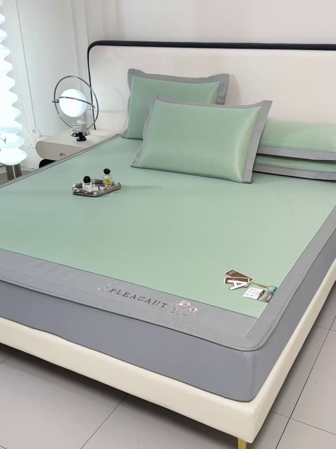 91家纺网 家纺一手货源 找家纺 小牛席业 2026新款四件套华夫格-鲜花凉感冰丝席系列（床笠款） 绿色
