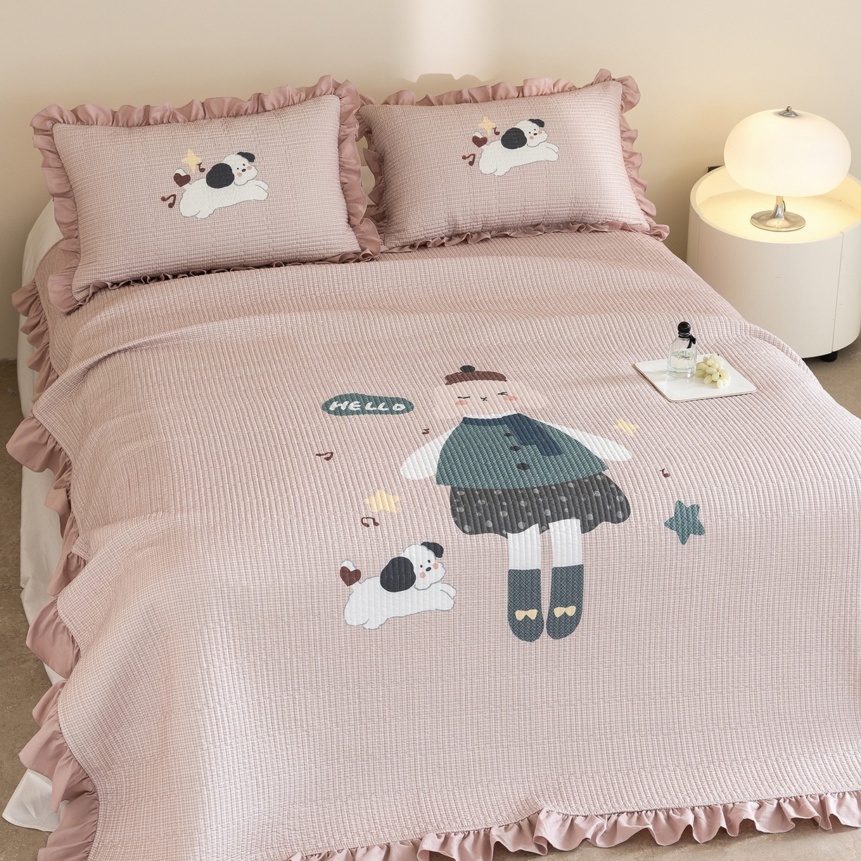 91家纺网 家纺一手货源 找家纺 立奥被业 2026新品古法水洗棉夏被仿棉大版床盖防棉大版夏被 童梦粉