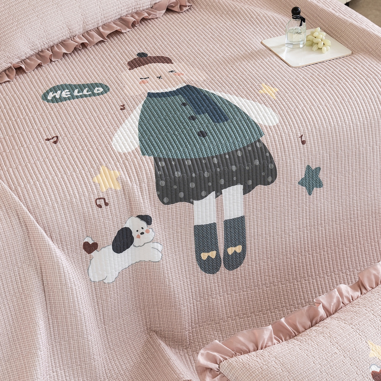 91家纺网 家纺一手货源 找家纺 立奥被业 2026新品古法水洗棉夏被仿棉大版床盖防棉大版夏被 童梦粉