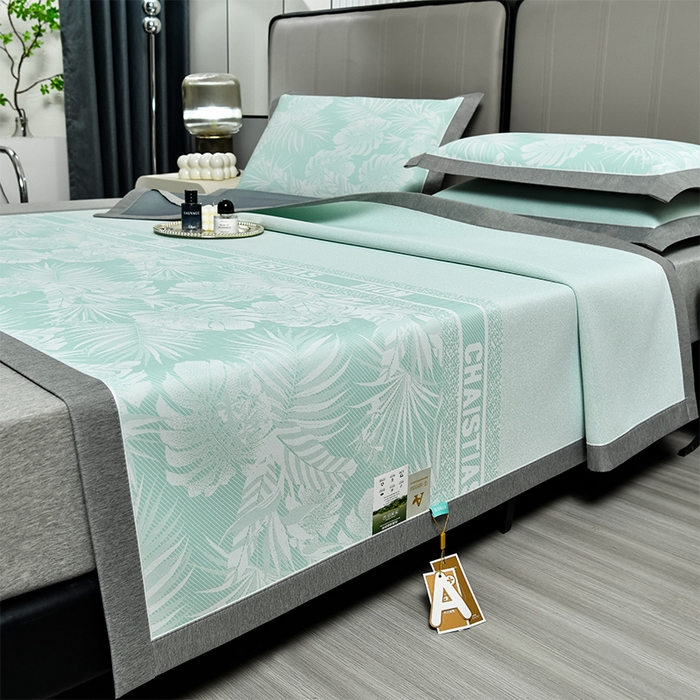 91家纺网 家纺一手货源 找家纺 小牛席业 2026新款PE半定位大提花凉感冰丝系列 浅绿