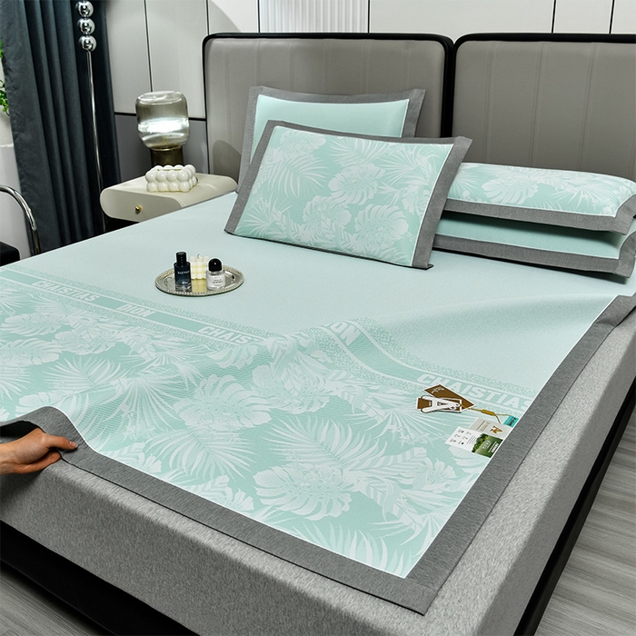 91家纺网 家纺一手货源 找家纺 小牛席业 2026新款PE半定位大提花凉感冰丝系列 浅绿