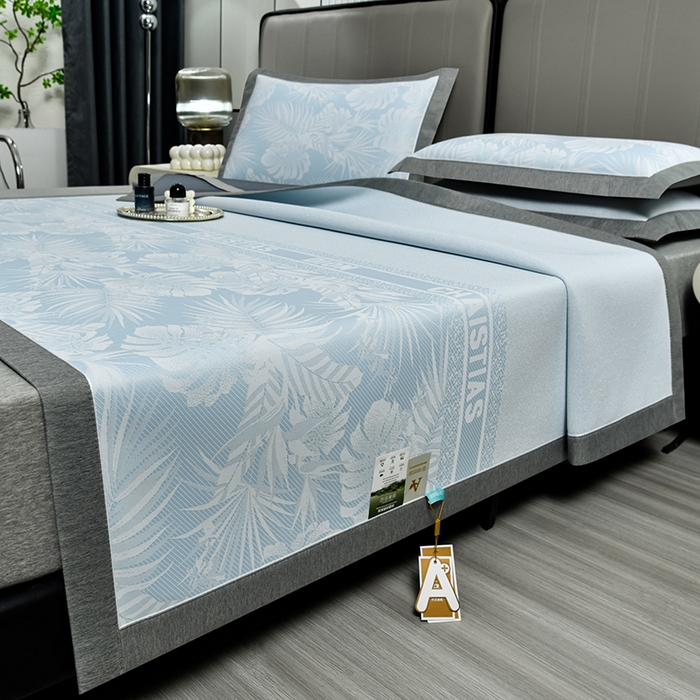 91家纺网 家纺一手货源 找家纺 小牛席业 2026新款PE半定位大提花凉感冰丝系列 蓝色