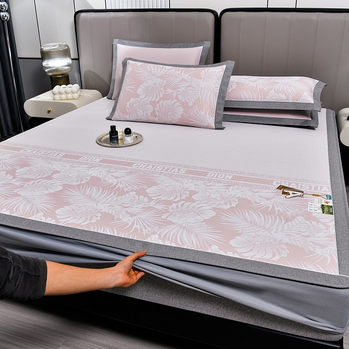 91家纺网 家纺一手货源 找家纺 小牛席业 2026新款PE半定位大提花凉感冰丝系列（床笠款） 粉色