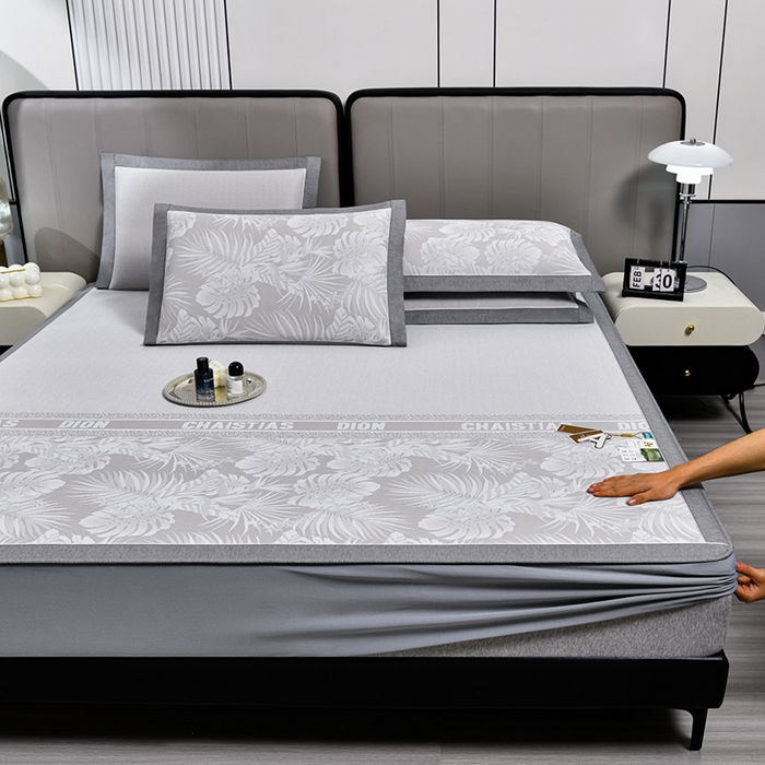 91家纺网 家纺一手货源 找家纺 小牛席业 2026新款PE半定位大提花凉感冰丝系列（床笠款） 香槟