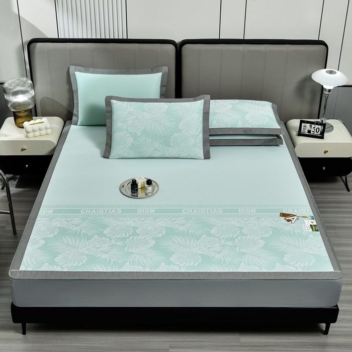 91家纺网 家纺一手货源 找家纺 小牛席业 2026新款PE半定位大提花凉感冰丝系列（床笠款） 浅绿