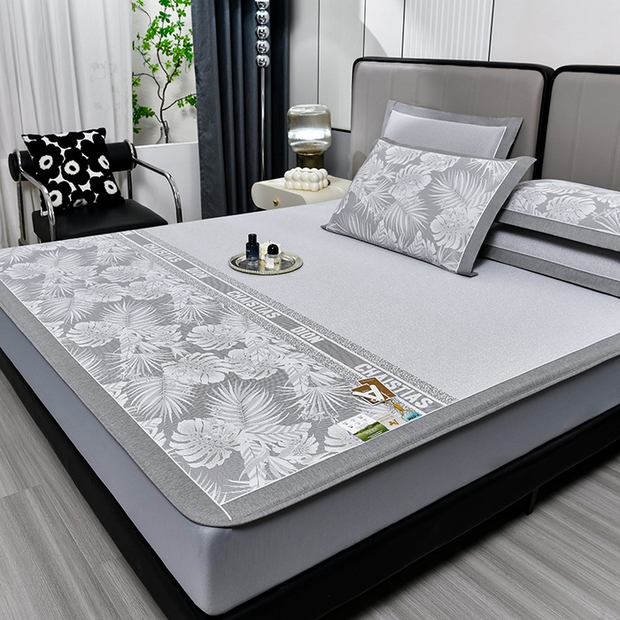 91家纺网 家纺一手货源 找家纺 小牛席业 2026新款PE半定位大提花凉感冰丝系列（床笠款） 灰色