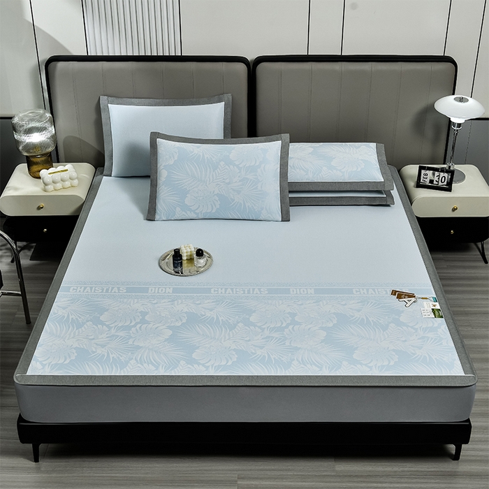 91家纺网 家纺一手货源 找家纺 小牛席业 2026新款PE半定位大提花凉感冰丝系列（床笠款） 浅蓝