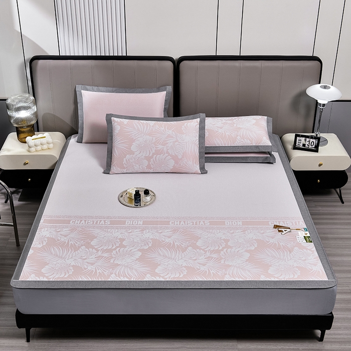 91家纺网 家纺一手货源 找家纺 小牛席业 2026新款PE半定位大提花凉感冰丝系列（床笠款） 粉色