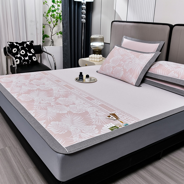 91家纺网 家纺一手货源 找家纺 小牛席业 2026新款PE半定位大提花凉感冰丝系列（床笠款） 粉色