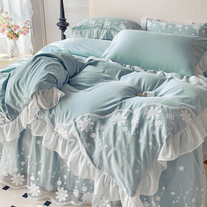 91家纺网 家纺一手货源 找家纺 （总）睡美人 2026新款锦棉蕾丝款系列韩版公主风床裙四件套-花舞