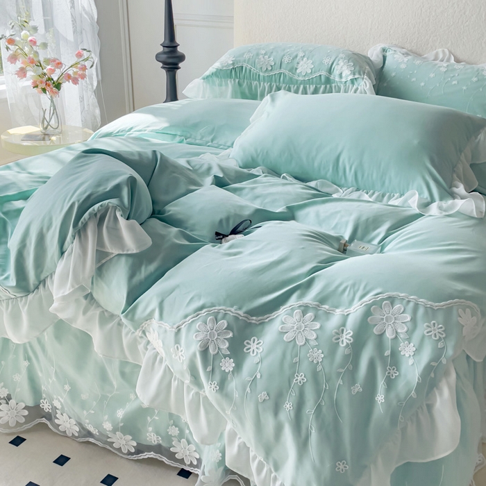 91家纺网 家纺一手货源 找家纺 （总）睡美人 2026新款锦棉蕾丝款系列韩版公主风床裙四件套-花舞