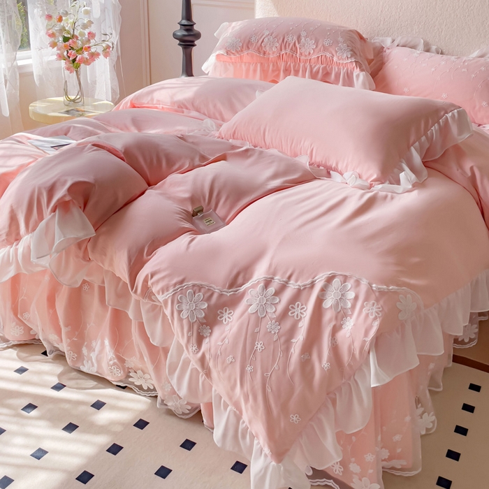 91家纺网 家纺一手货源 找家纺 （总）睡美人 2026新款锦棉蕾丝款系列韩版公主风床裙四件套-花舞