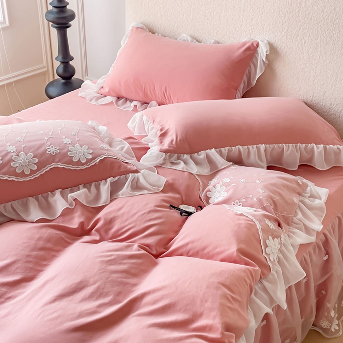 91家纺网 家纺一手货源 找家纺 （总）睡美人 2026新款锦棉蕾丝款系列韩版公主风床裙四件套-花舞