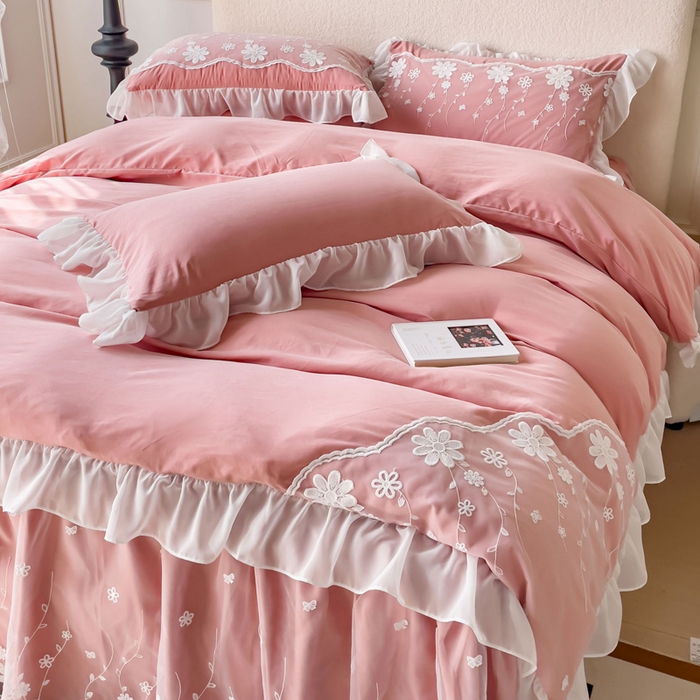 91家纺网 家纺一手货源 找家纺 （总）睡美人 2026新款锦棉蕾丝款系列韩版公主风床裙四件套-花舞