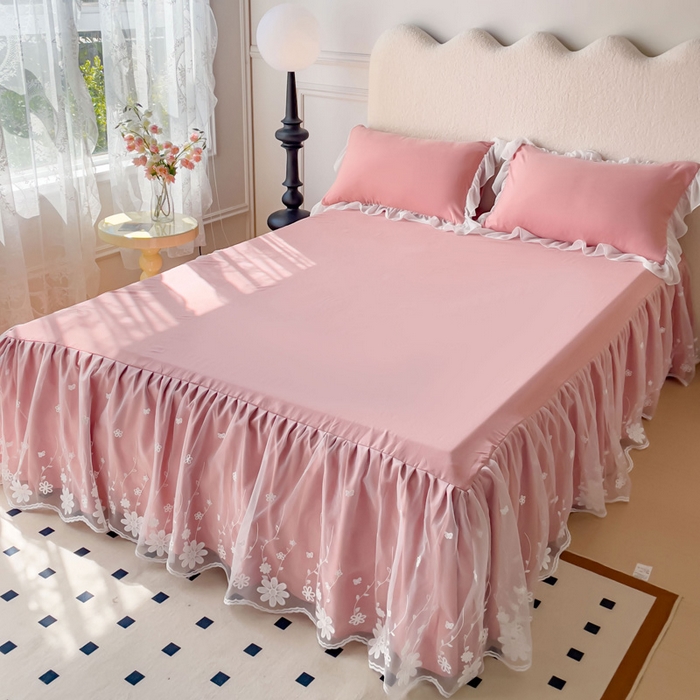 91家纺网 家纺一手货源 找家纺 （总）睡美人 2026新款锦棉蕾丝款系列韩版公主风床裙四件套-花舞