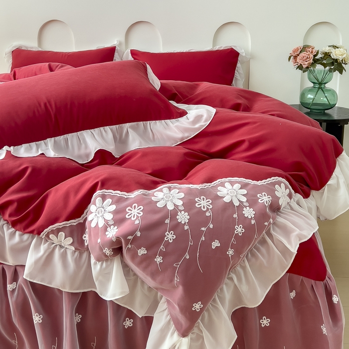 91家纺网 家纺一手货源 找家纺 （总）睡美人 2026新款锦棉蕾丝款系列韩版公主风床裙四件套-花舞