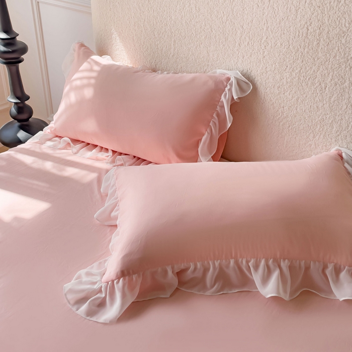 91家纺网 家纺一手货源 找家纺 睡美人 2026新款锦棉蕾丝款系列韩版公主风床裙四件套-花舞 花舞-蜜桃粉