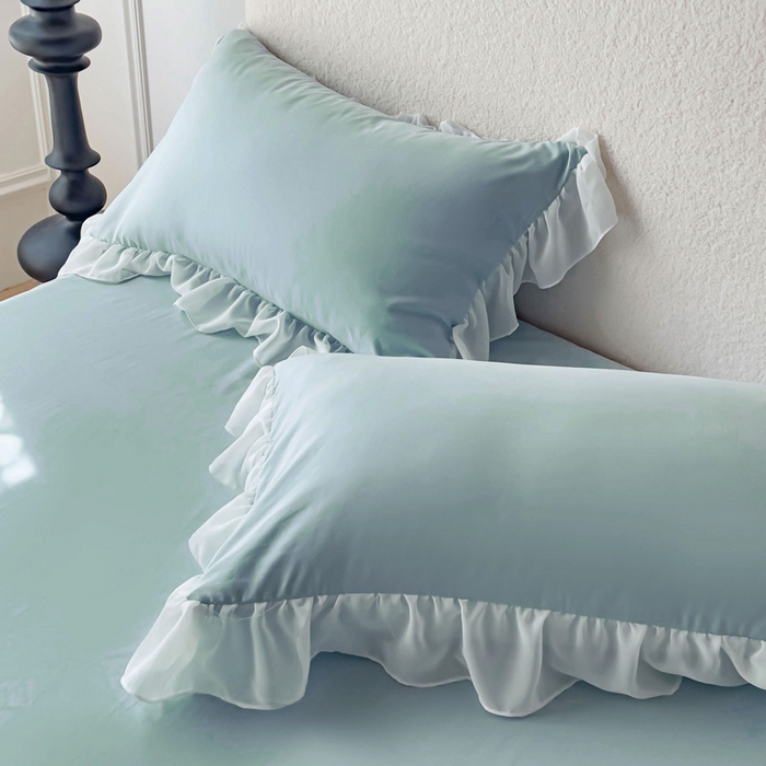 91家纺网 家纺一手货源 找家纺 睡美人 2026新款锦棉蕾丝款系列韩版公主风床裙四件套-花舞 花舞-青春兰