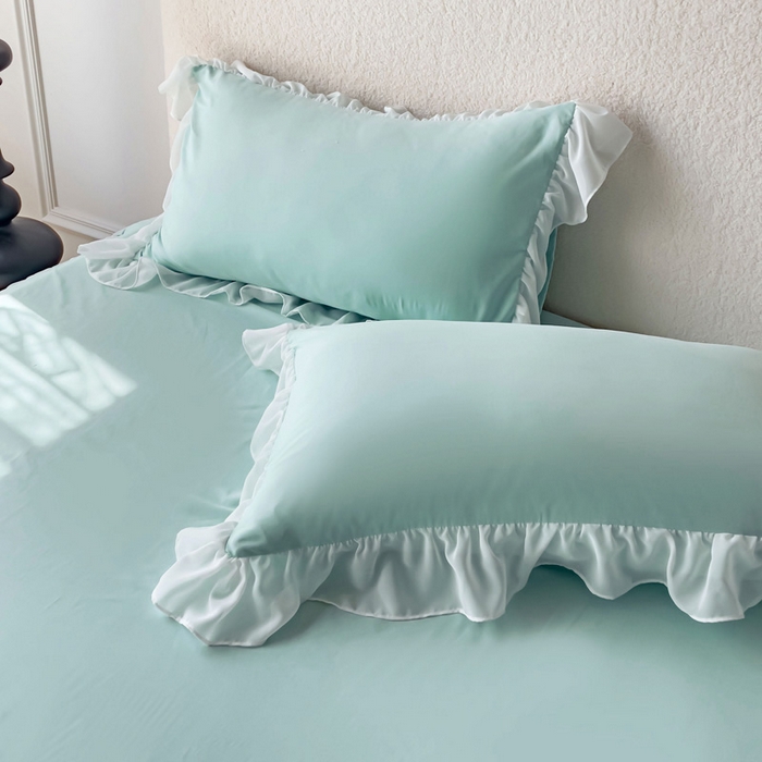 91家纺网 家纺一手货源 找家纺 睡美人 2026新款锦棉蕾丝款系列韩版公主风床裙四件套-花舞 花舞-嫩芽绿