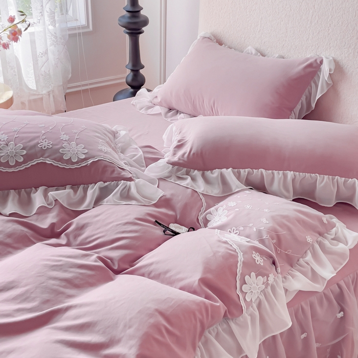 91家纺网 家纺一手货源 找家纺 睡美人 2026新款锦棉蕾丝款系列韩版公主风床裙四件套-花舞 花舞-香叶紫