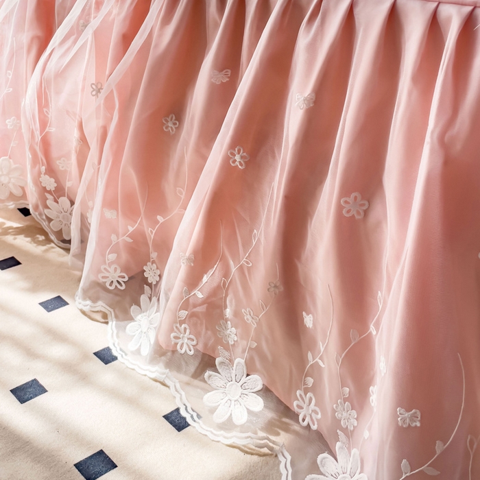 91家纺网 家纺一手货源 找家纺 睡美人 2026新款锦棉蕾丝款系列韩版公主风床裙四件套-花舞 花舞-蜜桃粉