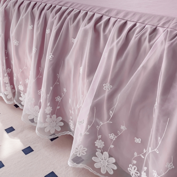 91家纺网 家纺一手货源 找家纺 睡美人 2026新款锦棉蕾丝款系列韩版公主风床裙四件套-花舞 花舞-香叶紫