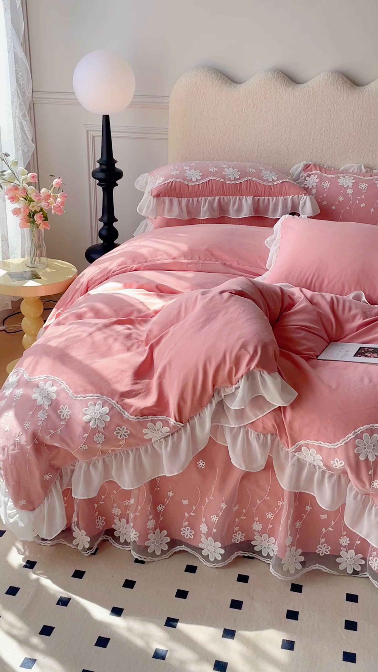 91家纺网 家纺一手货源 找家纺 睡美人 2026新款锦棉蕾丝款系列韩版公主风床裙四件套-花舞 花舞-锦豆沙