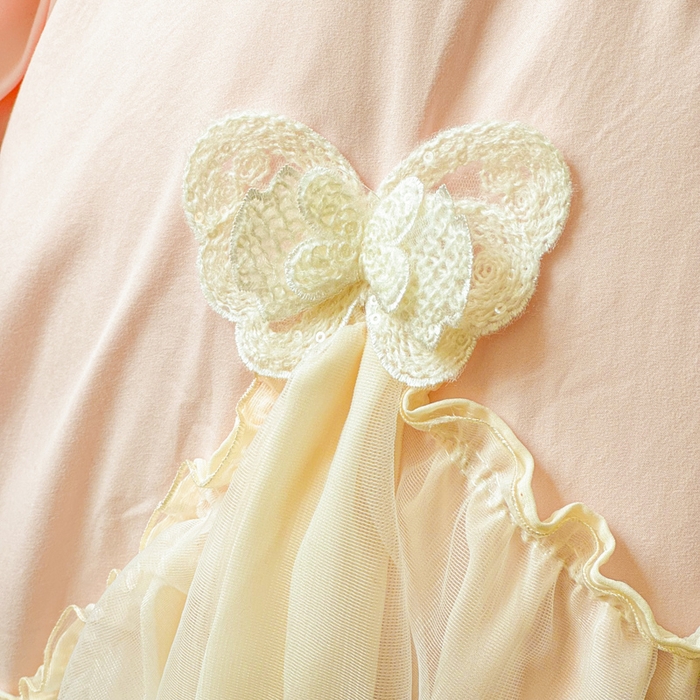 91家纺网 家纺一手货源 找家纺 睡美人 2026新款锦棉糯糯棉韩版蕾丝公主款双层纱被套床裙四件套-翩翩起舞 翩翩起舞-蜜桃粉