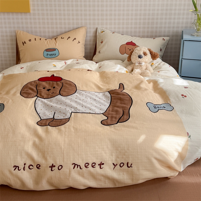 91家纺网 家纺一手货源 找家纺 （总）暖生活 2026新款全棉大版双层纱贴布绣四件套