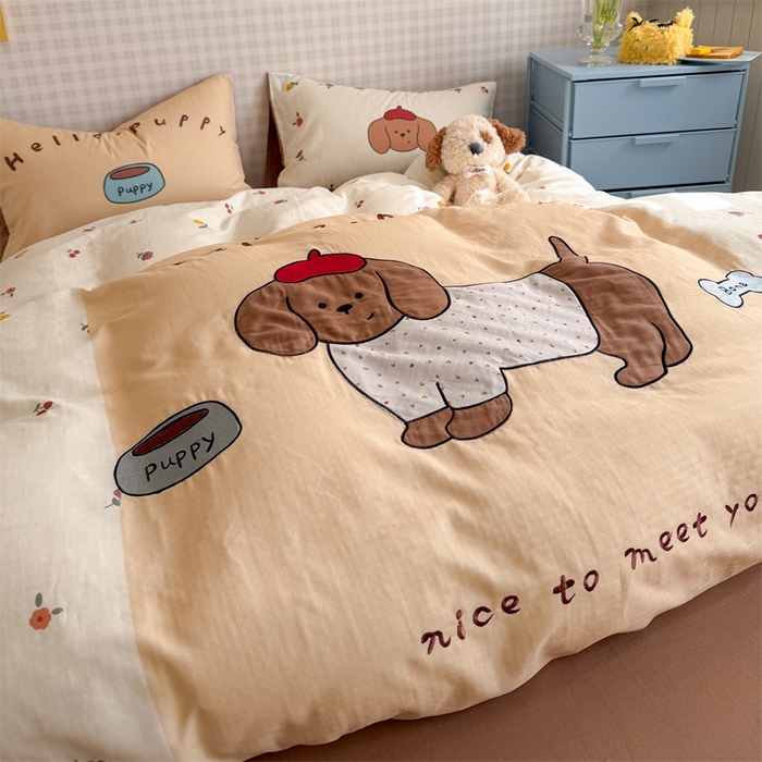 91家纺网 家纺一手货源 找家纺 （总）暖生活 2026新款全棉大版双层纱贴布绣四件套