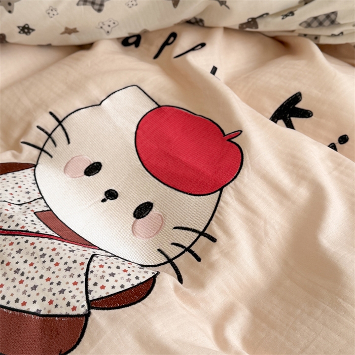 91家纺网 家纺一手货源 找家纺 暖生活 2026新款全棉大版双层纱贴布绣四件套 星星凯蒂