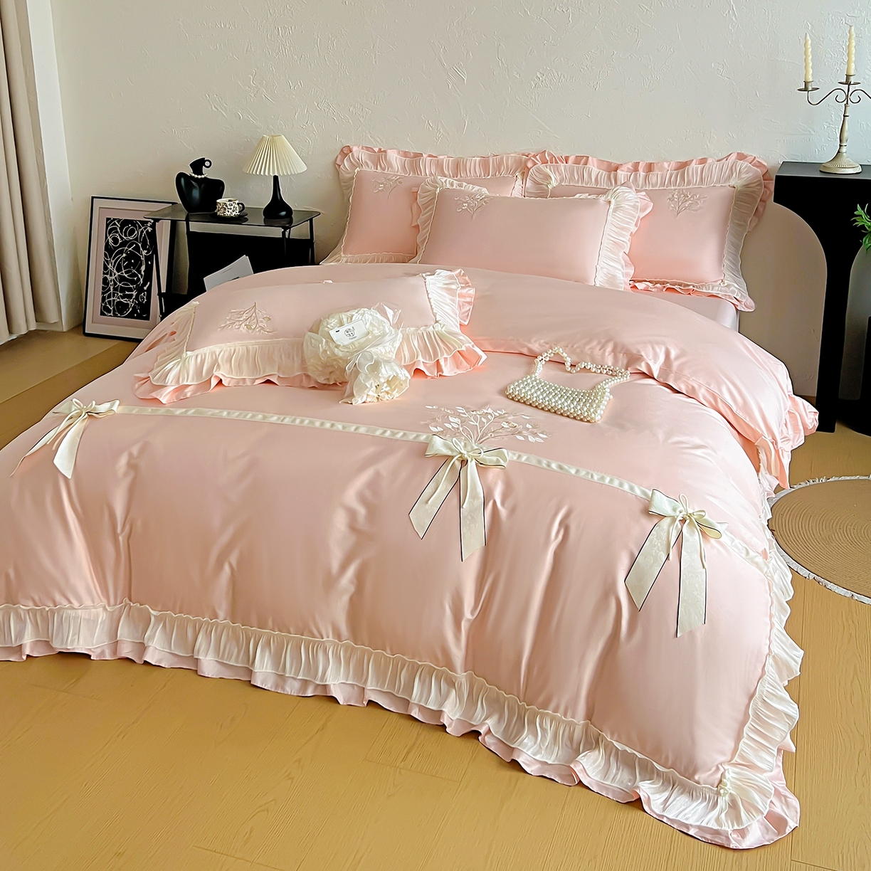 91家纺网 家纺一手货源 找家纺 （总）迪欧芙 2026春夏新款棉麻刺绣床单款四件套-迷迭花香