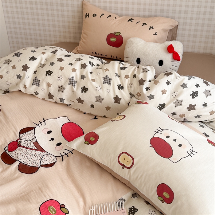 91家纺网 家纺一手货源 找家纺 暖生活 2026新款全棉大版双层纱贴布绣四件套 星星凯蒂