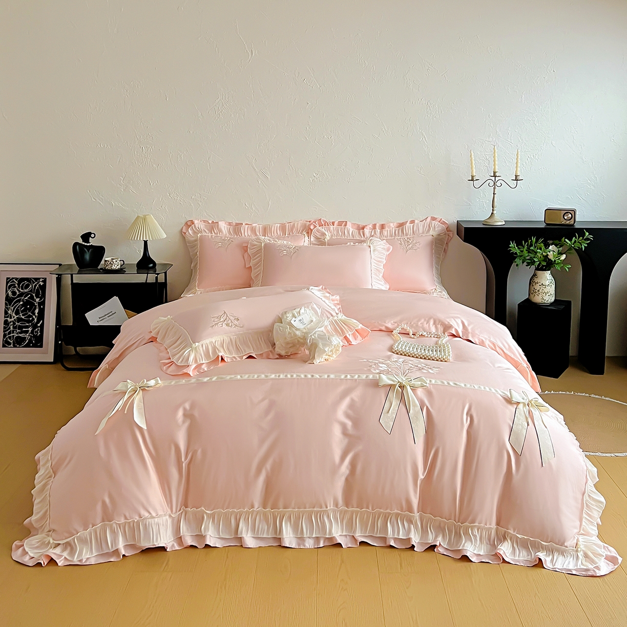 91家纺网 家纺一手货源 找家纺 （总）迪欧芙 2026新款长绒棉刺绣床单款四件套-月影纱